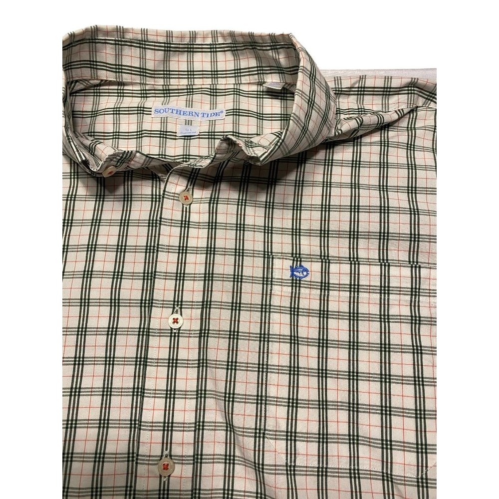 Southern Tide Long Sleeve Button Down Men's Large Classic Fit White Green